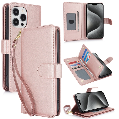 

For iPhone 15 Pro Max Multi-Card Wallet RFID Leather Phone Case(Rose Gold)