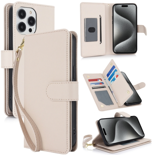 

For iPhone 15 Pro Max Multi-Card Wallet RFID Leather Phone Case(Apricot)