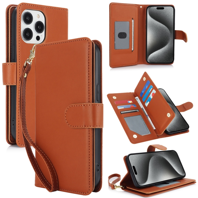 

For iPhone 15 Pro Max Multi-Card Wallet RFID Leather Phone Case(Brown)