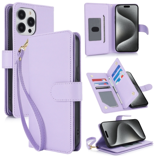 

For iPhone 15 Pro Multi-Card Wallet RFID Leather Phone Case(Light Purple)