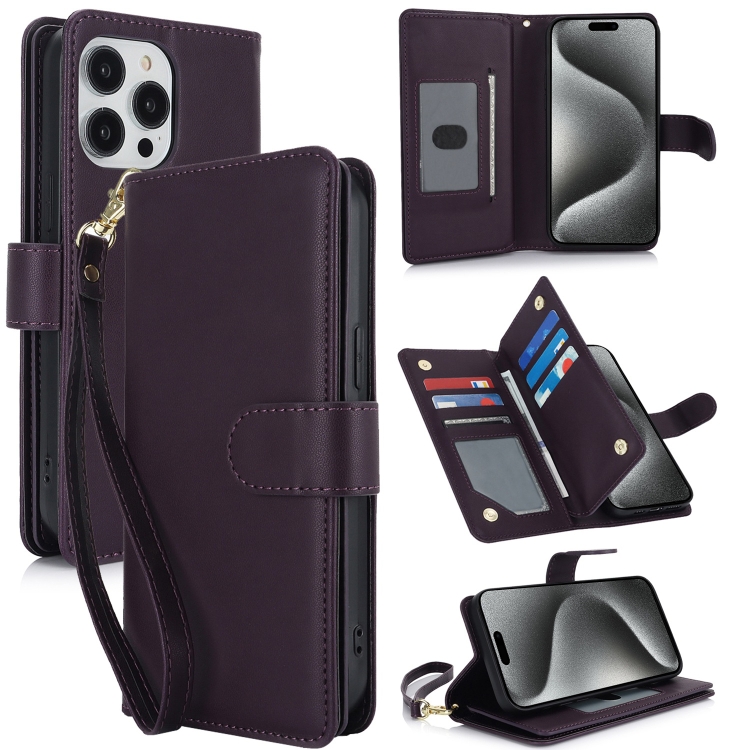 

For iPhone 15 Pro Multi-Card Wallet RFID Leather Phone Case(Dark Purple)