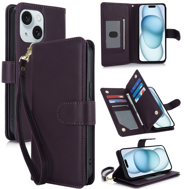 

For iPhone 15 Multi-Card Wallet RFID Leather Phone Case(Dark Purple)