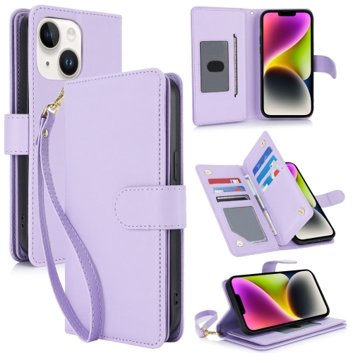 

For iPhone 14 Plus Multi-Card Wallet RFID Leather Phone Case(Light Purple)