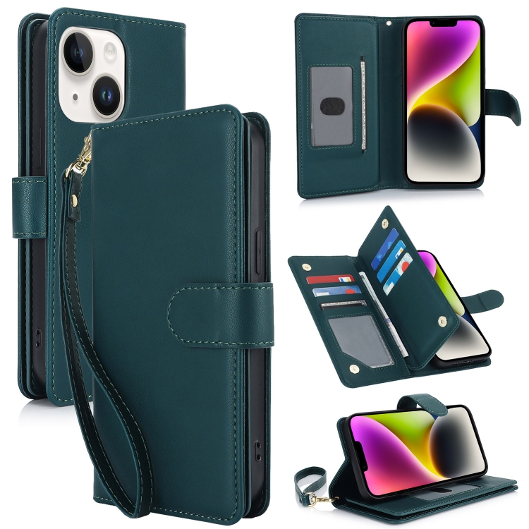 

For iPhone 14 Multi-Card Wallet RFID Leather Phone Case(Green)