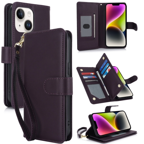 

For iPhone 14 Multi-Card Wallet RFID Leather Phone Case(Dark Purple)