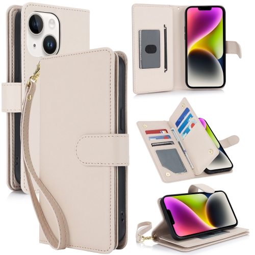 

For iPhone 14 Multi-Card Wallet RFID Leather Phone Case(Apricot)