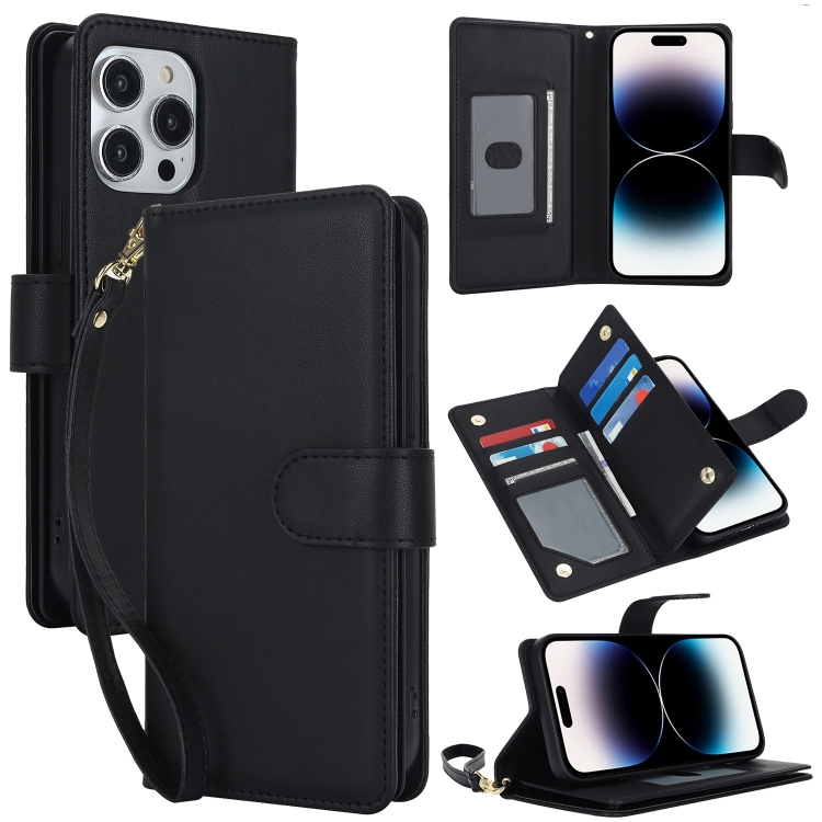 

For iPhone 14 Pro Multi-Card Wallet RFID Leather Phone Case(Black)