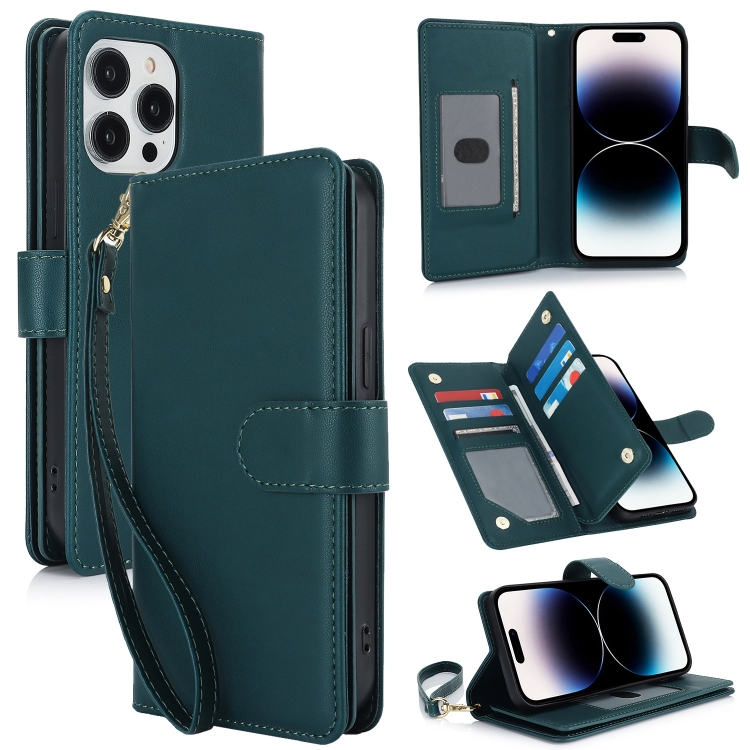 

For iPhone 14 Pro Multi-Card Wallet RFID Leather Phone Case(Green)