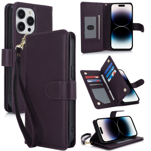 

For iPhone 14 Pro Multi-Card Wallet RFID Leather Phone Case(Dark Purple)