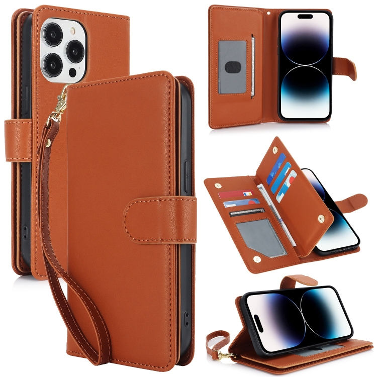 

For iPhone 14 Pro Multi-Card Wallet RFID Leather Phone Case(Brown)