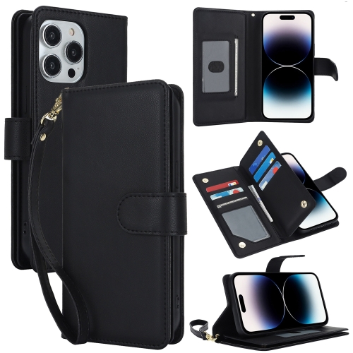 

For iPhone 14 Pro Max Multi-Card Wallet RFID Leather Phone Case(Black)