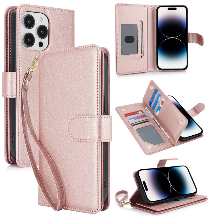 

For iPhone 14 Pro Max Multi-Card Wallet RFID Leather Phone Case(Rose Gold)