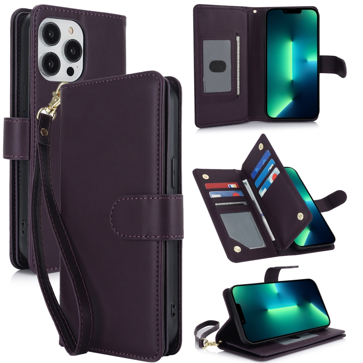 

For iPhone 13 Pro Max Multi-Card Wallet RFID Leather Phone Case(Dark Purple)