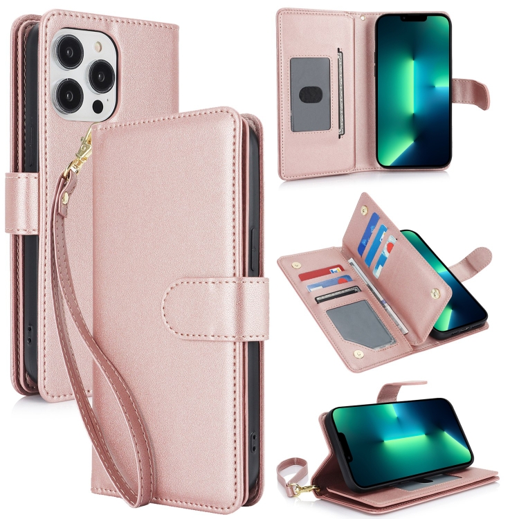 

For iPhone 13 Pro Multi-Card Wallet RFID Leather Phone Case(Rose Gold)