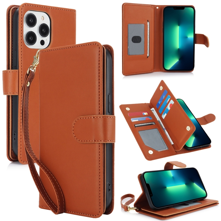 

For iPhone 13 Pro Multi-Card Wallet RFID Leather Phone Case(Brown)