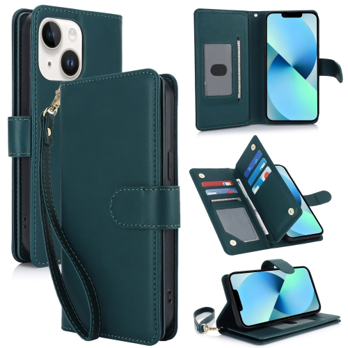 

For iPhone 13 Multi-Card Wallet RFID Leather Phone Case(Green)
