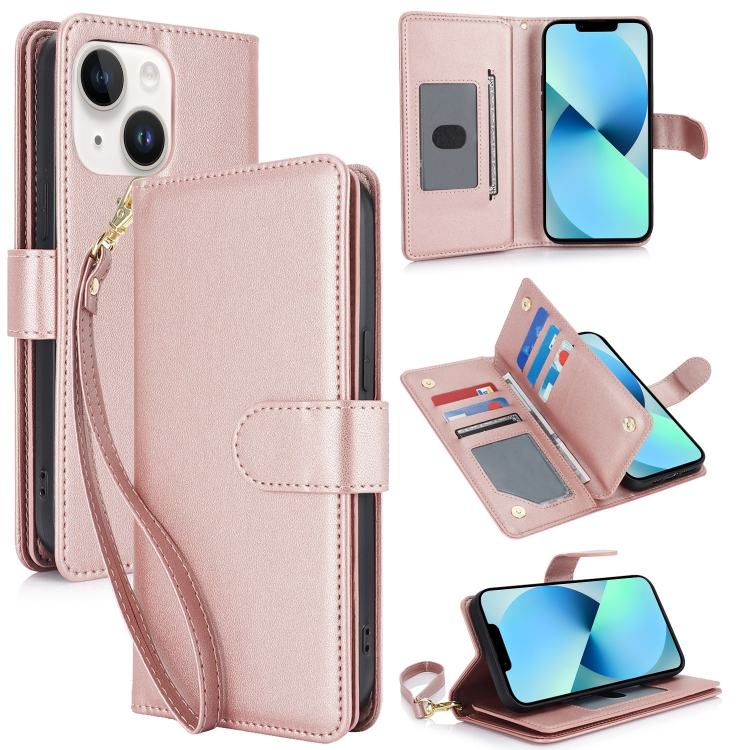 

For iPhone 13 Multi-Card Wallet RFID Leather Phone Case(Rose Gold)