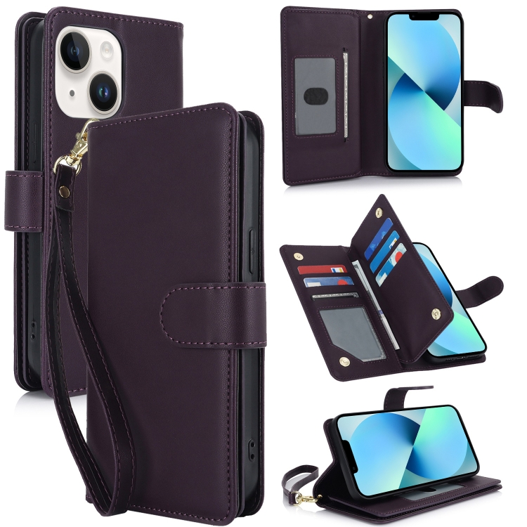 

For iPhone 13 Multi-Card Wallet RFID Leather Phone Case(Dark Purple)