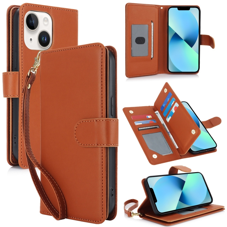 

For iPhone 13 Multi-Card Wallet RFID Leather Phone Case(Brown)