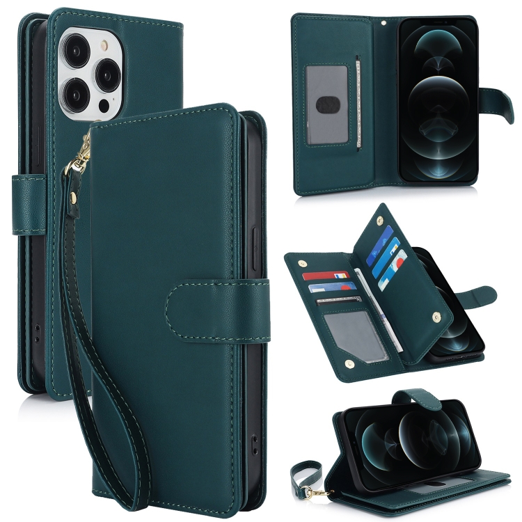 

For iPhone 12 Pro Max Multi-Card Wallet RFID Leather Phone Case(Green)