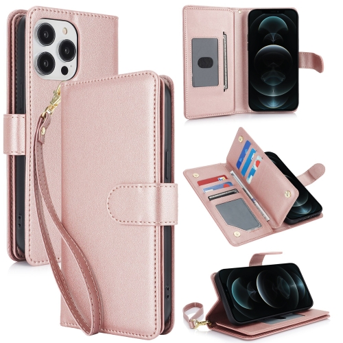 

For iPhone 12 Pro Max Multi-Card Wallet RFID Leather Phone Case(Rose Gold)