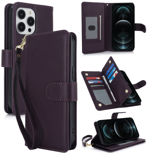 

For iPhone 12 Pro Max Multi-Card Wallet RFID Leather Phone Case(Dark Purple)