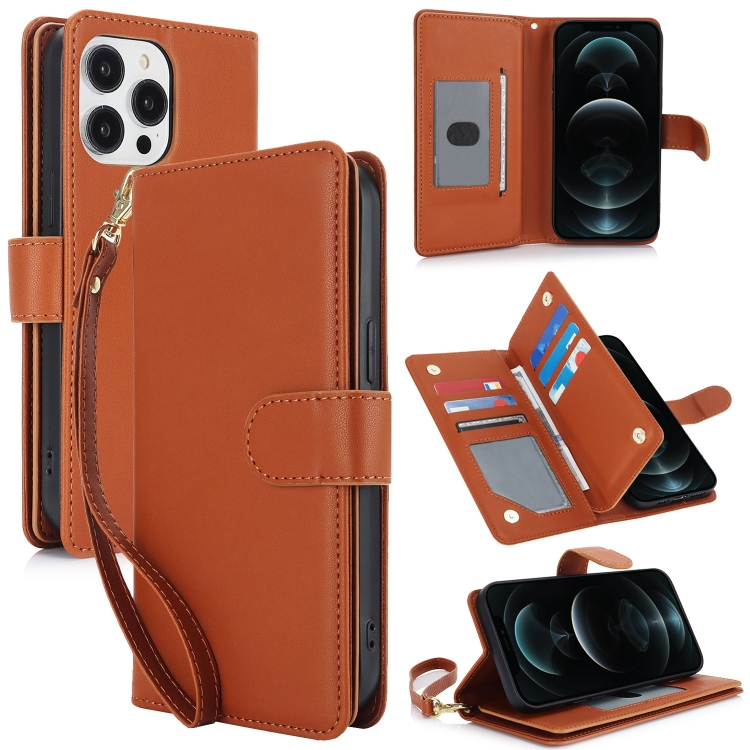 

For iPhone 12 Pro Max Multi-Card Wallet RFID Leather Phone Case(Brown)