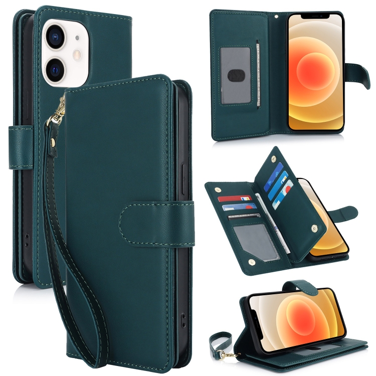 

For iPhone 12 / 12 Pro Multi-Card Wallet RFID Leather Phone Case(Green)