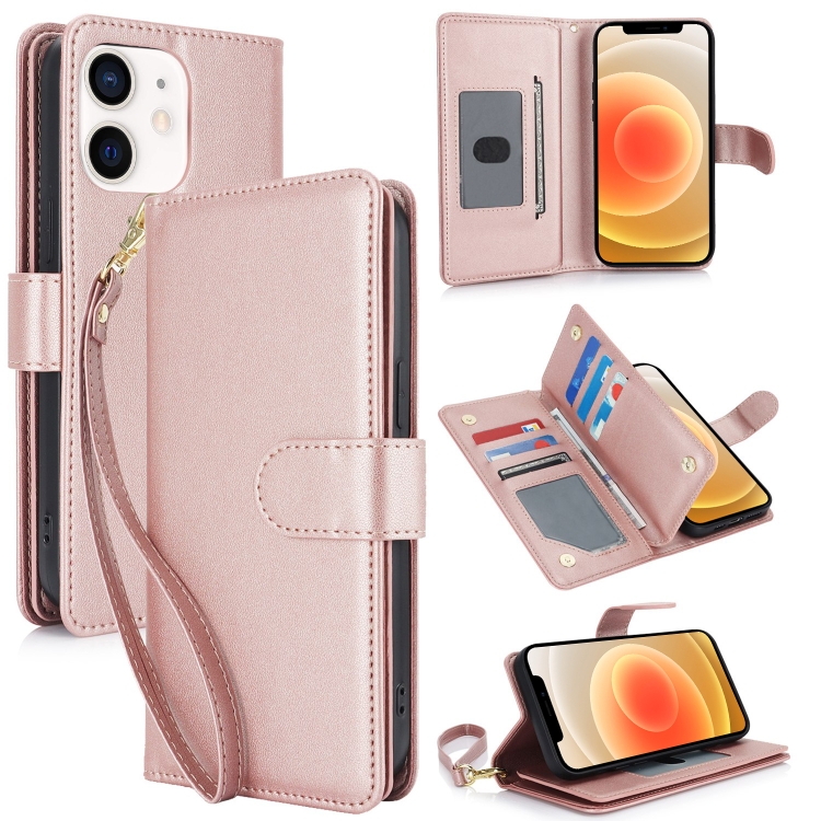 

For iPhone 12 / 12 Pro Multi-Card Wallet RFID Leather Phone Case(Rose Gold)