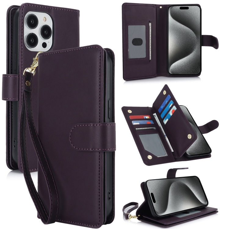 

For iPhone 16 Pro Multi-Card Wallet RFID Leather Phone Case(Dark Purple)