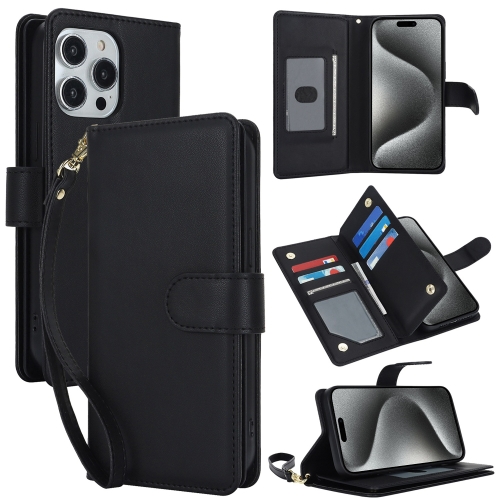

For iPhone 16 Pro Max Multi-Card Wallet RFID Leather Phone Case(Black)