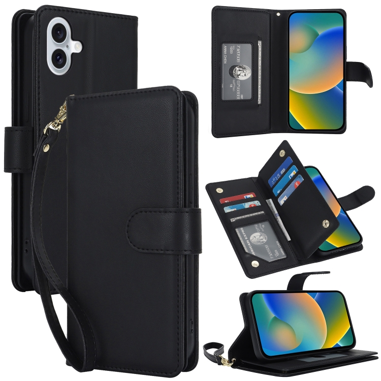 

For iPhone 16 Plus Multi-Card Wallet RFID Leather Phone Case(Black)