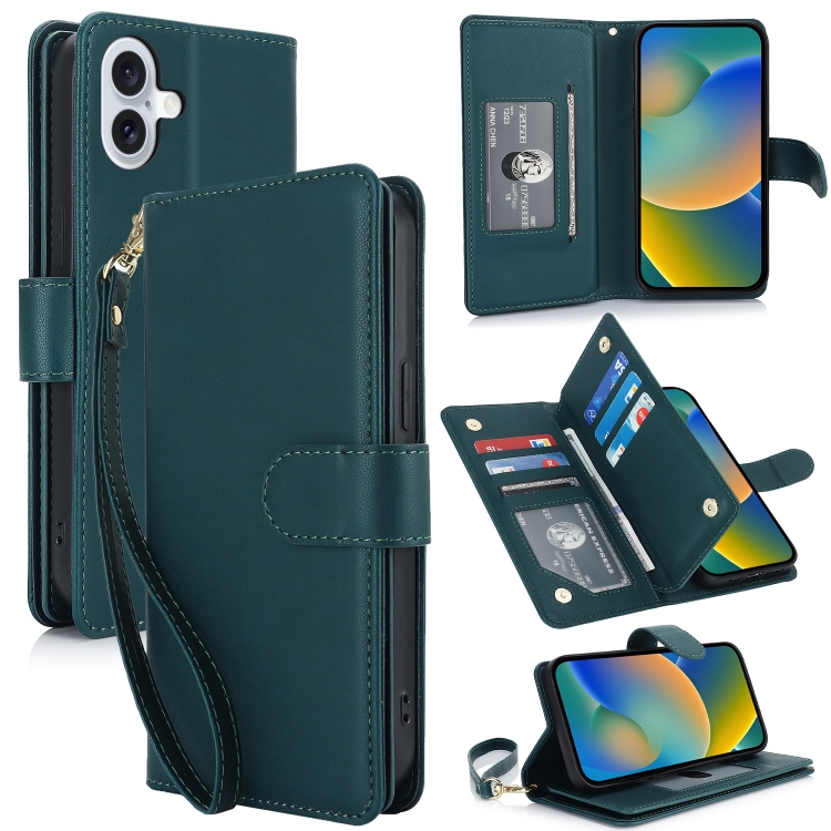 

For iPhone 16 Plus Multi-Card Wallet RFID Leather Phone Case(Green)