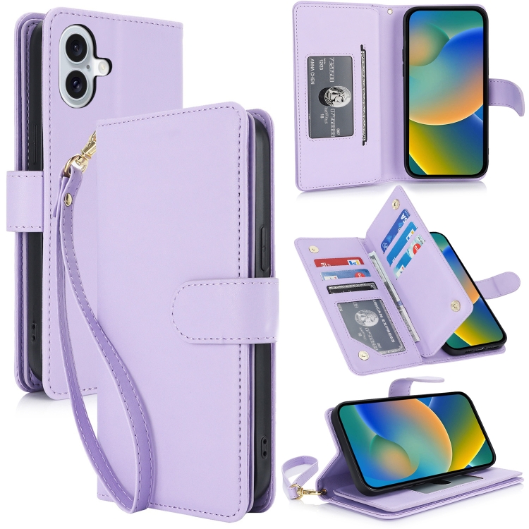 

For iPhone 16 Plus Multi-Card Wallet RFID Leather Phone Case(Light Purple)