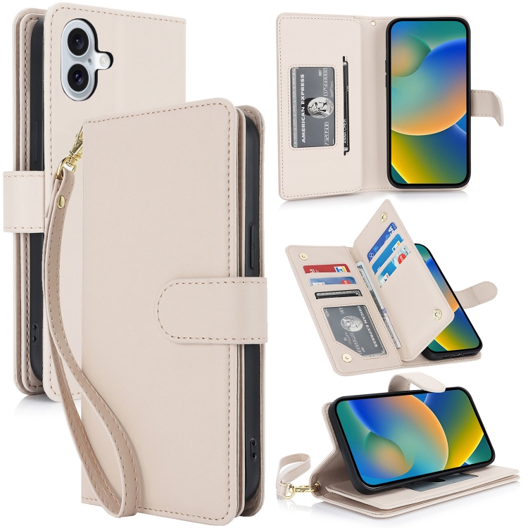 

For iPhone 16 Plus Multi-Card Wallet RFID Leather Phone Case(Apricot)