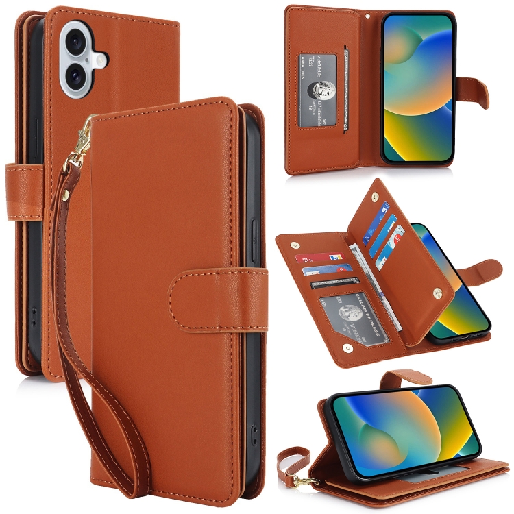 

For iPhone 16 Plus Multi-Card Wallet RFID Leather Phone Case(Brown)