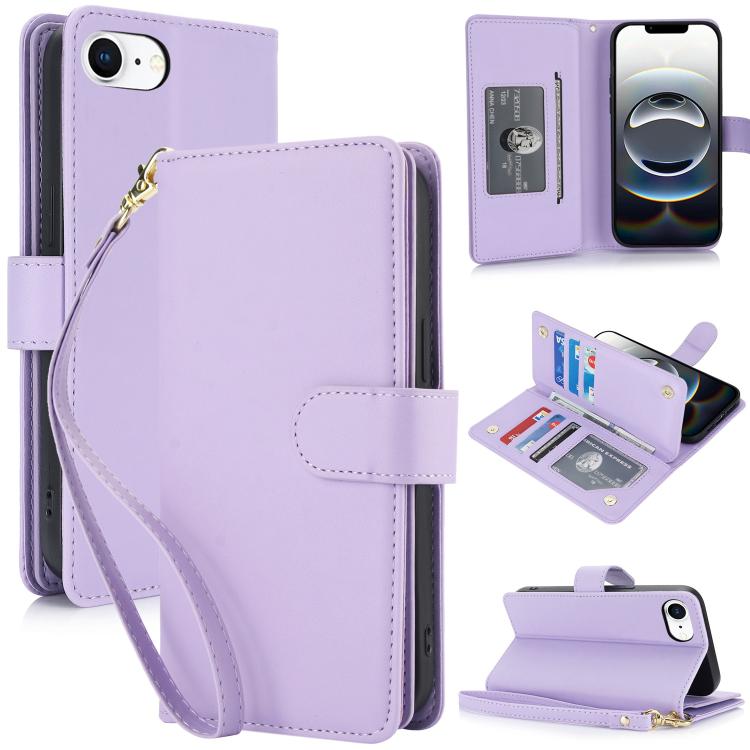 

For iPhone 16e Multi-Card Wallet RFID Leather Phone Case(Light Purple)