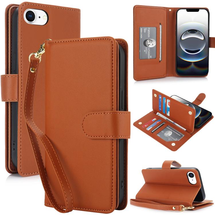 

For iPhone 16e Multi-Card Wallet RFID Leather Phone Case(Brown)