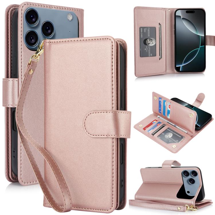 

For iPhone 17 Pro Max Multi-Card Wallet RFID Leather Phone Case(Rose Gold)