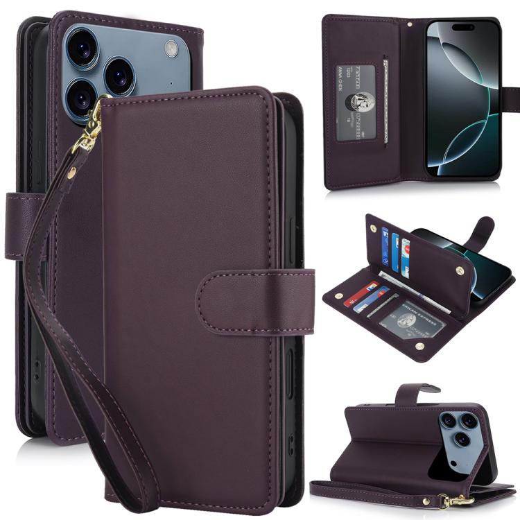 

For iPhone 17 Pro Max Multi-Card Wallet RFID Leather Phone Case(Dark Purple)