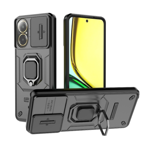 

For Realme C67 4G Sliding Camshield TPU + PC Shockproof Phone Case with Holder(Black)