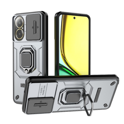

For Realme C67 4G Sliding Camshield TPU + PC Shockproof Phone Case with Holder(Grey)