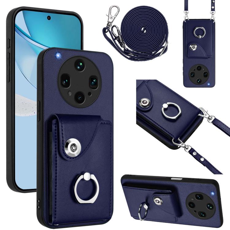 

For OPPO Find X8 Ultra Organ Card Bag Ring Holder Phone Case with Long Lanyard(Blue)