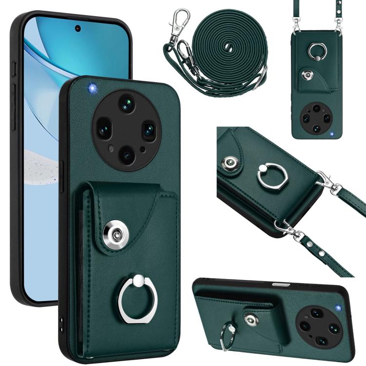 

For OPPO Find X8 Ultra Organ Card Bag Ring Holder Phone Case with Long Lanyard(Green)