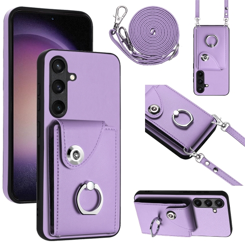 

For Samsung Galaxy S24+ 5G Organ Card Bag Ring Holder Phone Case with Long Lanyard(Purple)