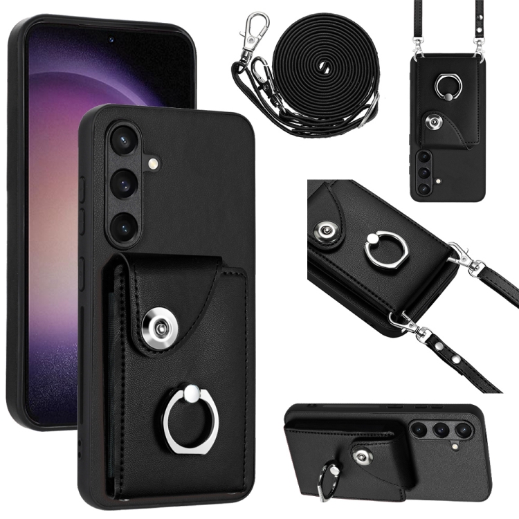 

For Samsung Galaxy S24+ 5G Organ Card Bag Ring Holder Phone Case with Long Lanyard(Black)