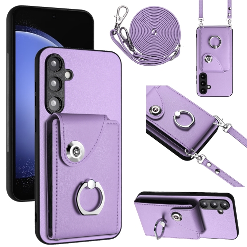 

For Samsung Galaxy S23 FE 5G Organ Card Bag Ring Holder Phone Case with Long Lanyard(Purple)