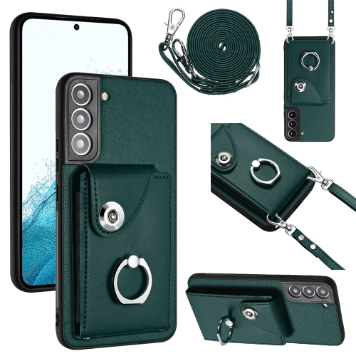 

For Samsung Galaxy S22+ 5G Organ Card Bag Ring Holder Phone Case with Long Lanyard(Green)