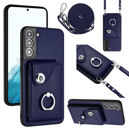 

For Samsung Galaxy S22+ 5G Organ Card Bag Ring Holder Phone Case with Long Lanyard(Blue)