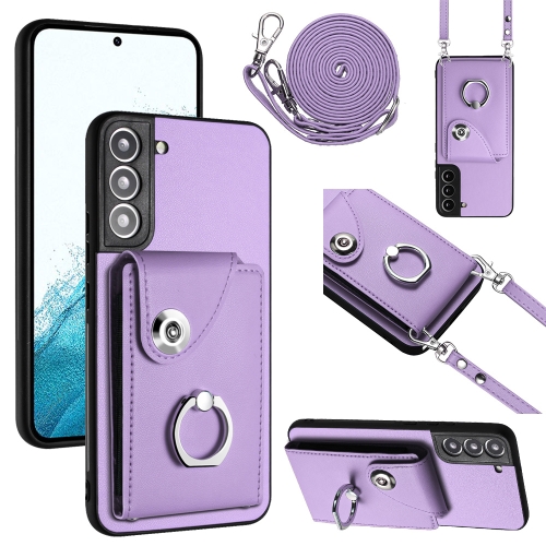 

For Samsung Galaxy S22+ 5G Organ Card Bag Ring Holder Phone Case with Long Lanyard(Purple)